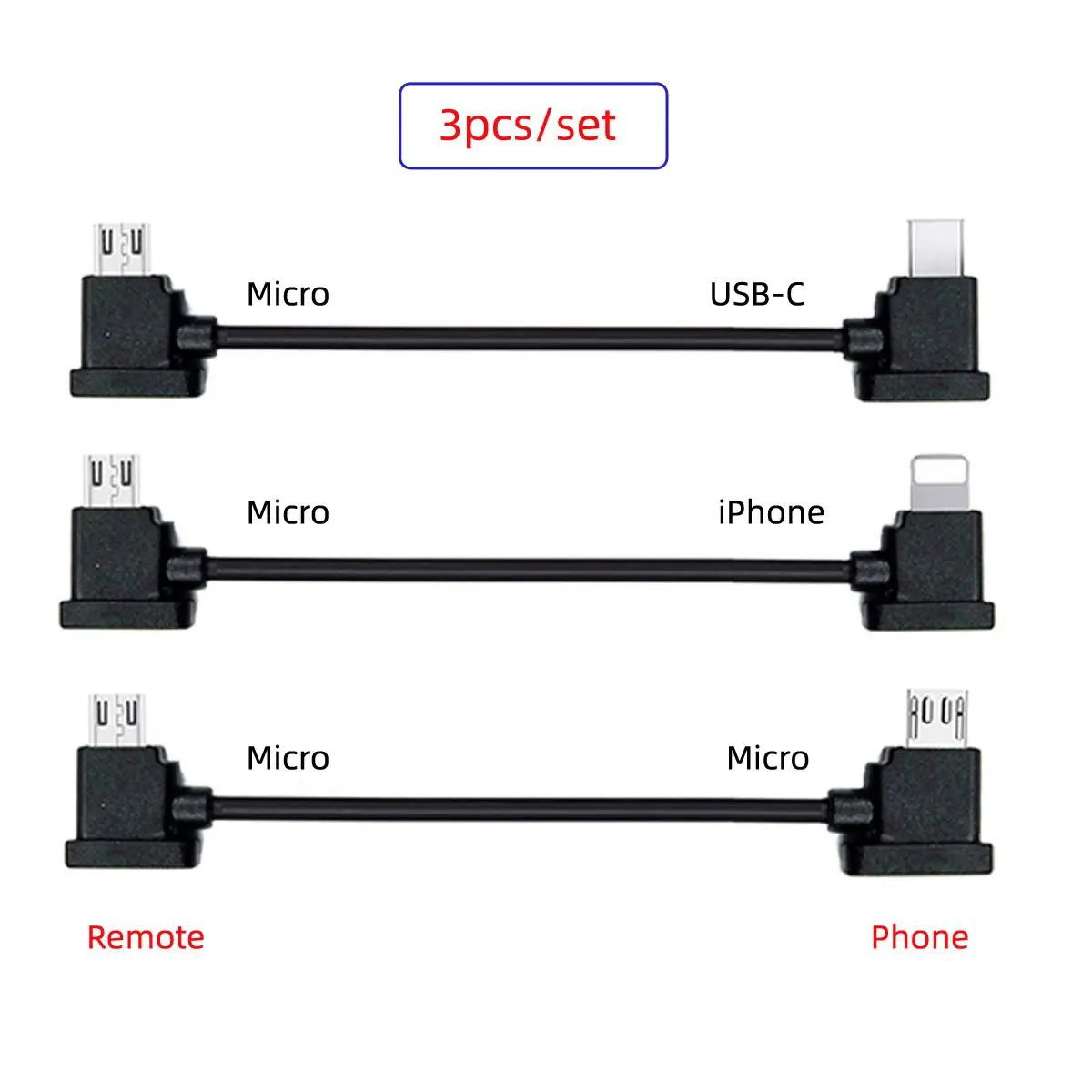 Micro & 8Pin & Type-C to Micro USB Remote Controller Data Cable for Mavic Pro Platinum Mavic Park RC Accessories 3pcs/set