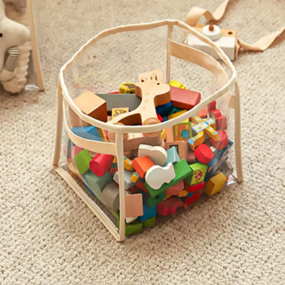 Large Capacity Transparent Storage Basket Folding Household Plush Toys Storage Bucket Waterproof PVC Doll Storage Basket