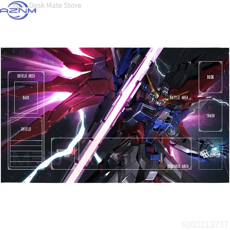 Destiny Gundam TCG Playmat Air Battle Armored Robot Trading Card Game Mat, Large Stitched Edge Playmat for Tabletop Card Games