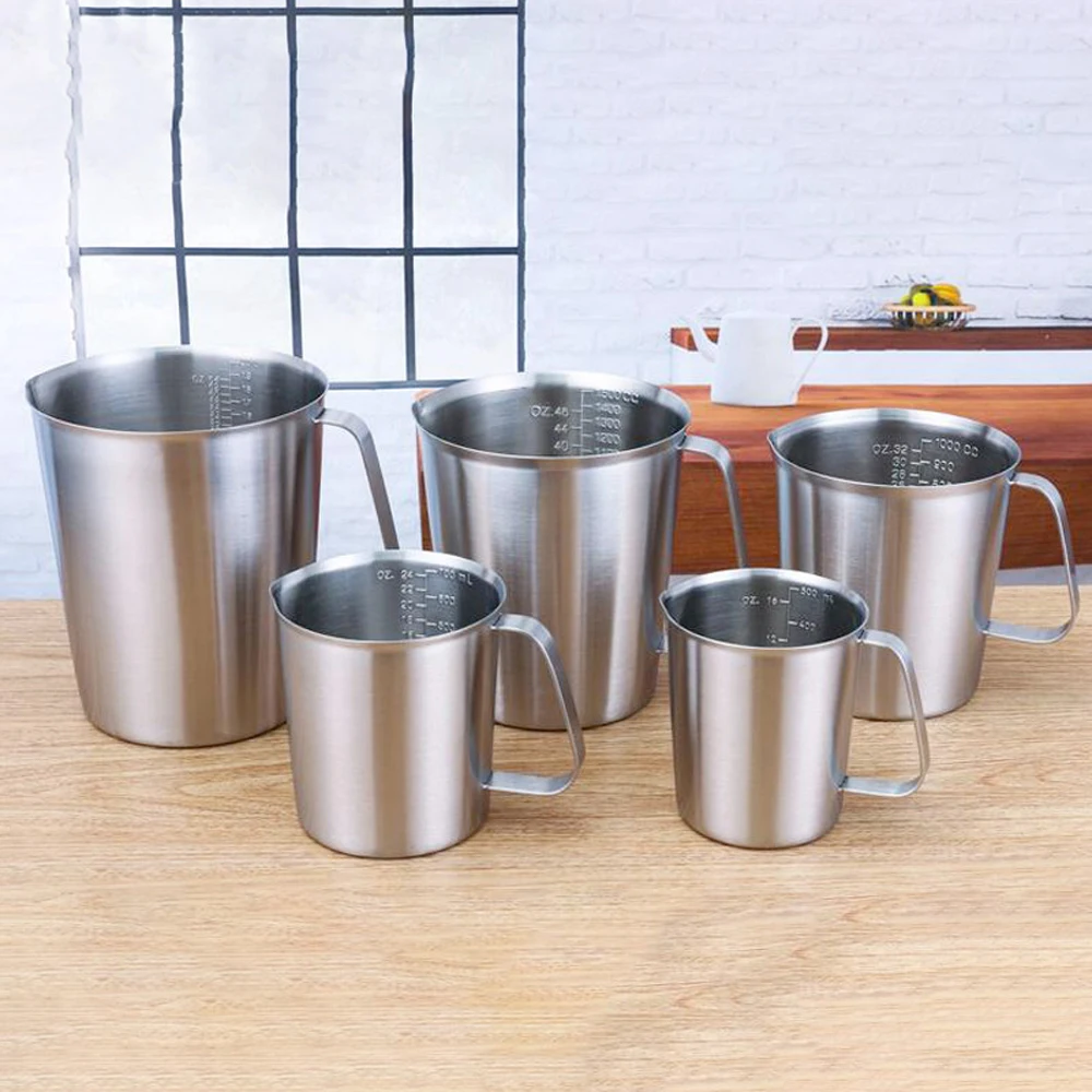 500ml/700ml/1000ml/1500ml 304 stainless Steel Measuring Scale Cup Graduated Cylinder Milk Tea Baking Eggs Spoon