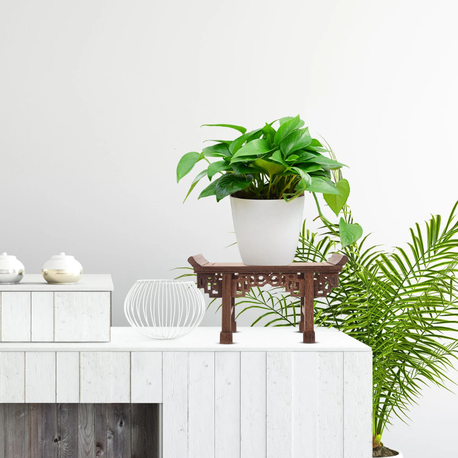 

Rectangular Wooden Flowerpot Stand Vase Base Chinese Style Wooden Display Pedestal Plant Holder Indoor Decoration