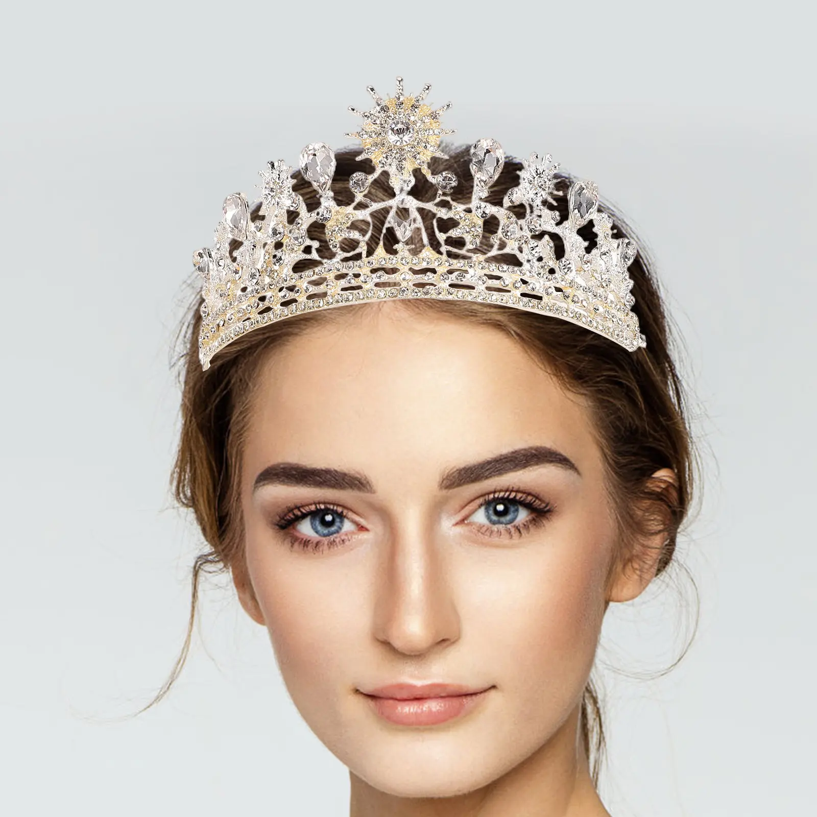 1Pcs Wedding Hair New Bride Crown Baroque Alloy Rhinestone Inlaid Round Classic Retro Crown for Women Prom Party