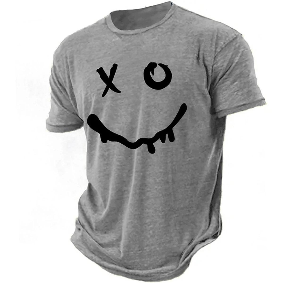 Trendiges Herren-T-Shirt mit Evil Face-Aufdruck, Sommer-Straße, O-Ausschnitt, kurze Ärmel, lockeres, minimalistisches, einzigartiges, auffälliges Oberteil