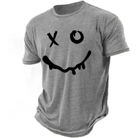 Trendy Men's Evil Face Printed T-shirt Summer Street O-Neck Short-Sleeve Loose Minimalist Unique Eye-Catching Top