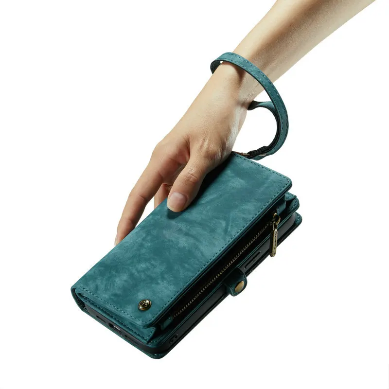 Leather Case For iPhone 15 12 13 14 Pro Max Wrist Strap Detachable Wallet For iPhone 13 11 SE 2022 Case For iPhone 14 15 Pro Max
