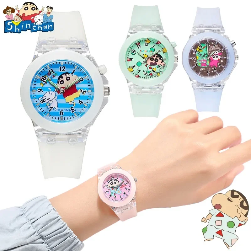 Kawaii Crayon Shin-chan Quartz Wristwatches for Boys Girls Cartoon LED Luminous Watches Student's Watch Birthday New Year Gifts