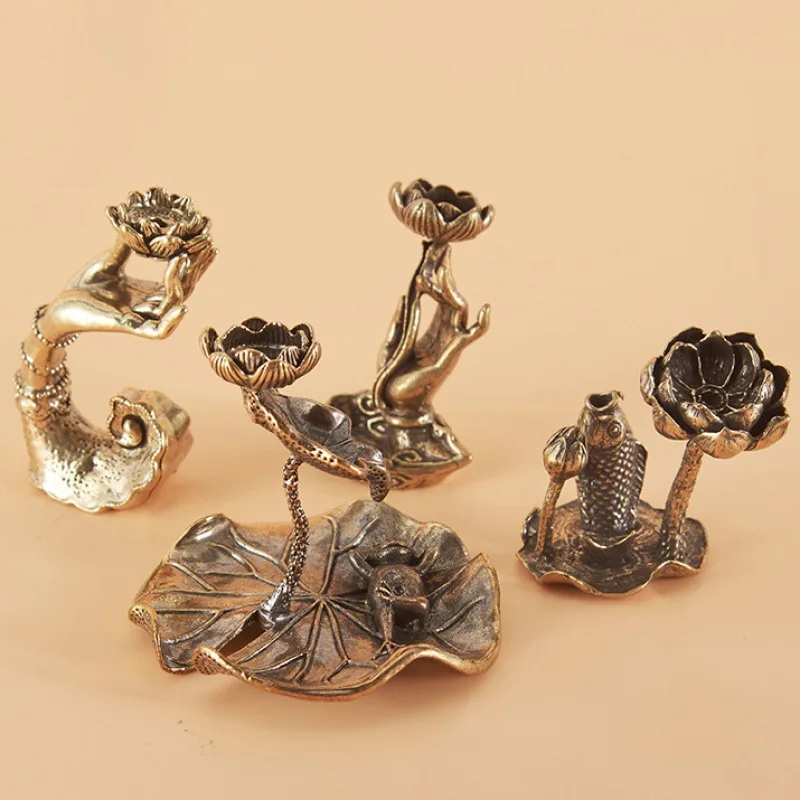 Creative Holder Brass Lotus Leaf Frog Backflow Burner Indoor Tower Incense Ornamental Artistic In