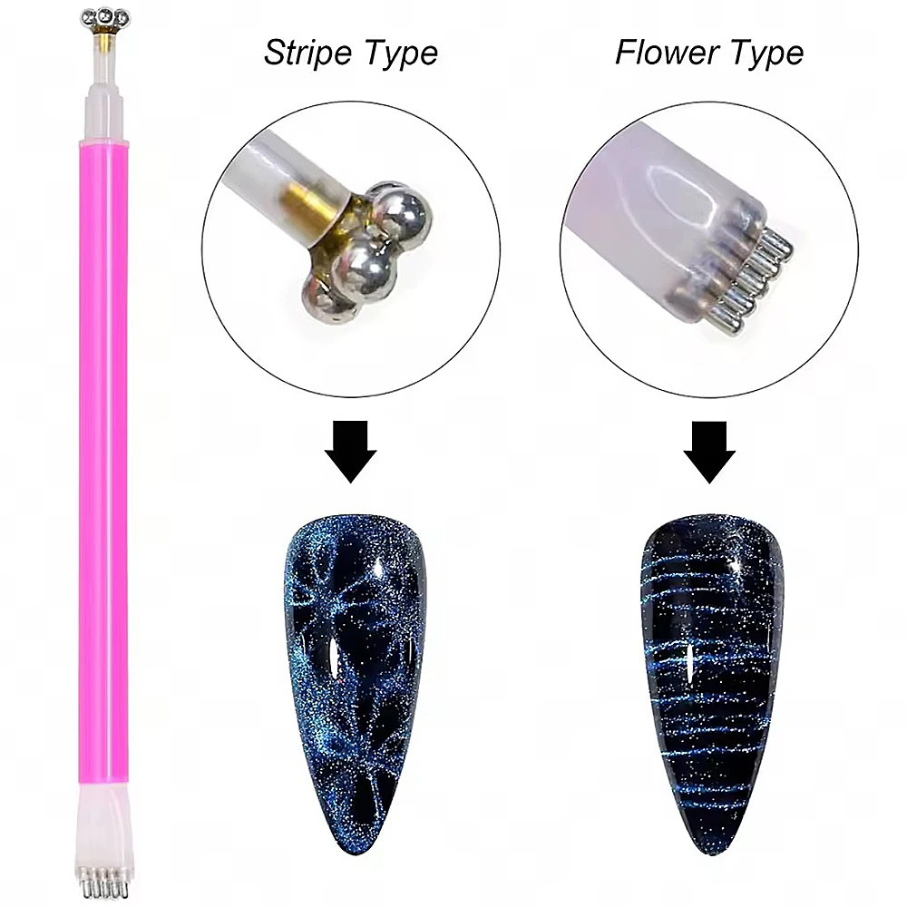 3D新型ペタルゼブラストライプキャットアイネイルアートマグネットペン両頭吸花ストライプタイプキャッツアイ磁気マニキュアツール