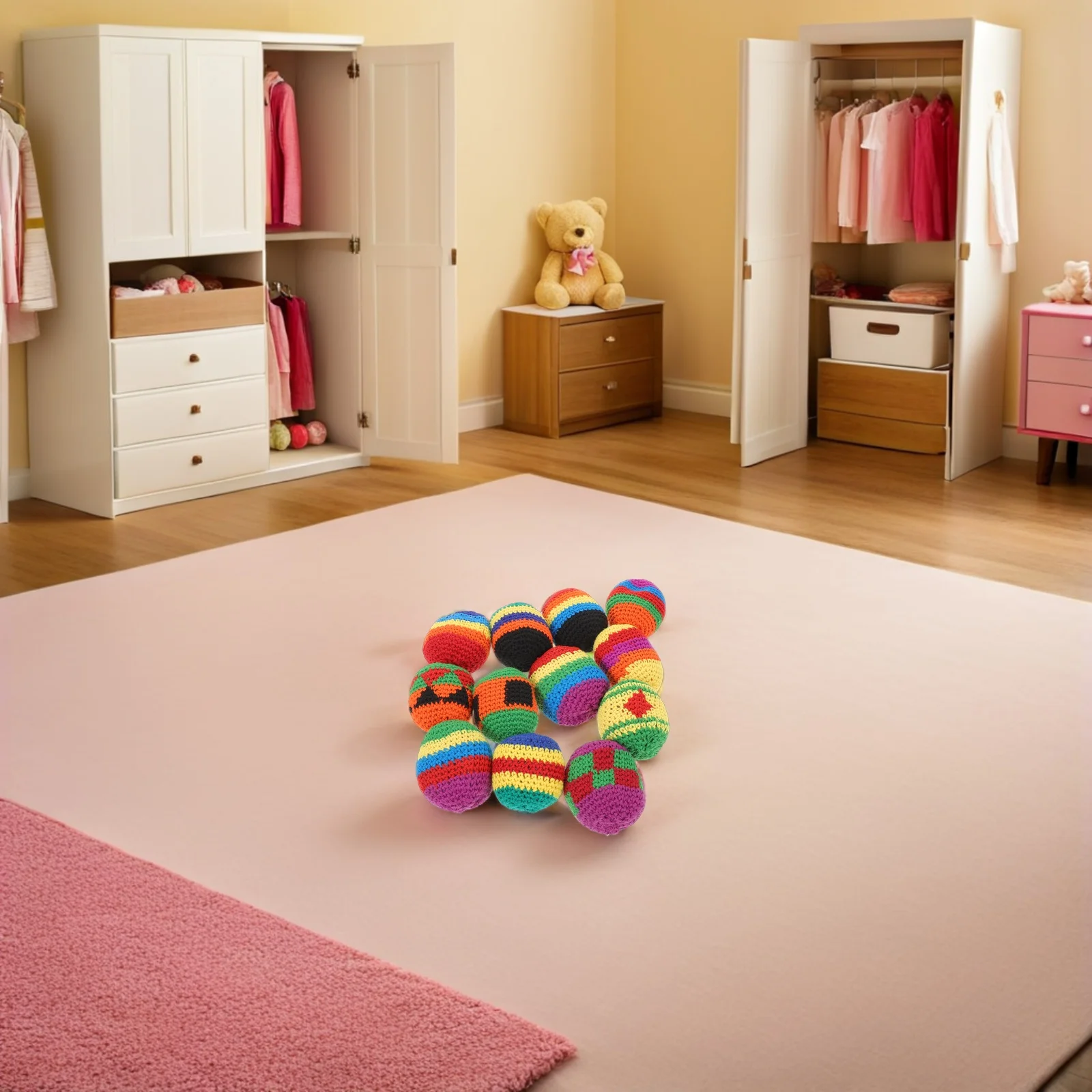 12 Uds. Bolsa de arena tejida a mano, bolas artesanales, juguetes hechos a mano para niños pequeños, bolsas para lanzar hilo para niños