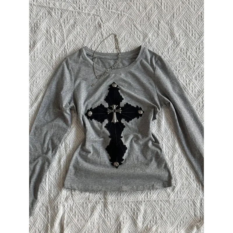 

Французская короткая футболка с длинными рукавами и длинными рукавами в стиле ретро, женский осенний новый шикарный топ