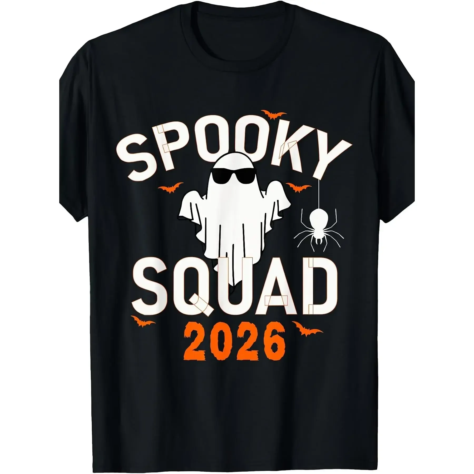 Short-Sleeve Spooky Squad 2026 Scary Halloween Bat Boo Retro Casual Crew Neck Printed Sports T-Shirt