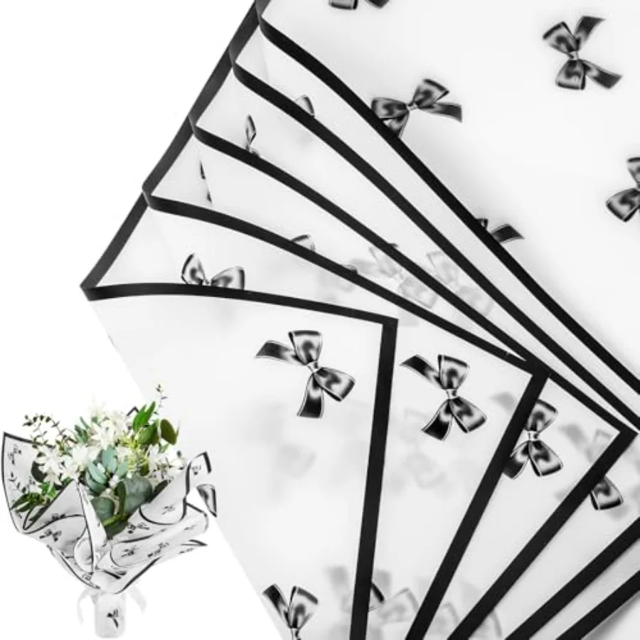 Black 20 Sheets Mother's Day Coquette Bow for Women 22.4 Inch Flower Bouquet Wrapping Paper Floral Packaging Paper Waterproof F