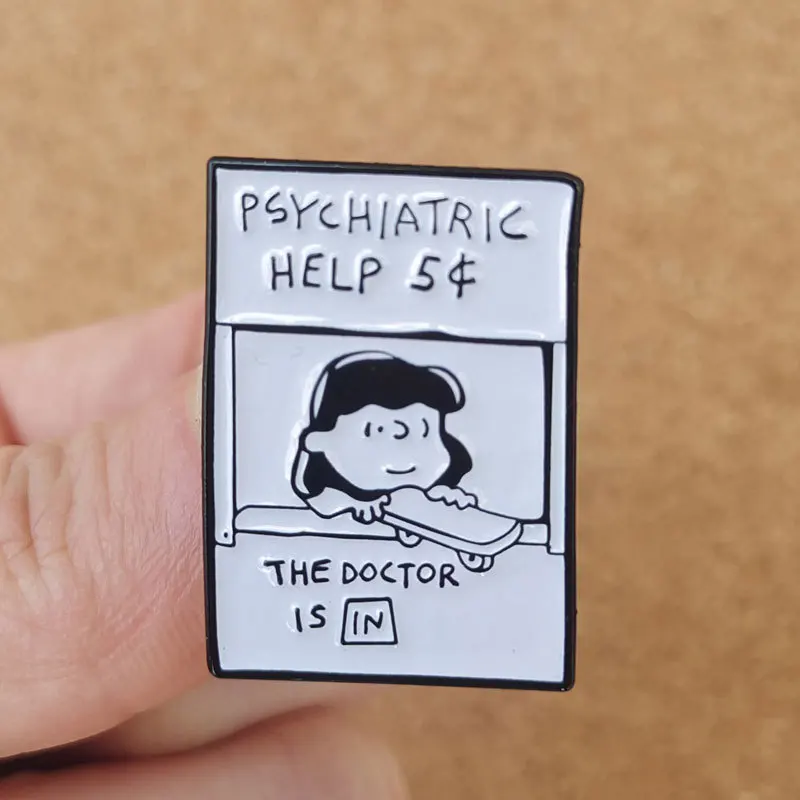 Peanuts Enamel Pin Psychiatric Help 5c The Doctor Is In Brooch Pin For Women Badges Pin Brooches Jewelry Accessories Gifts