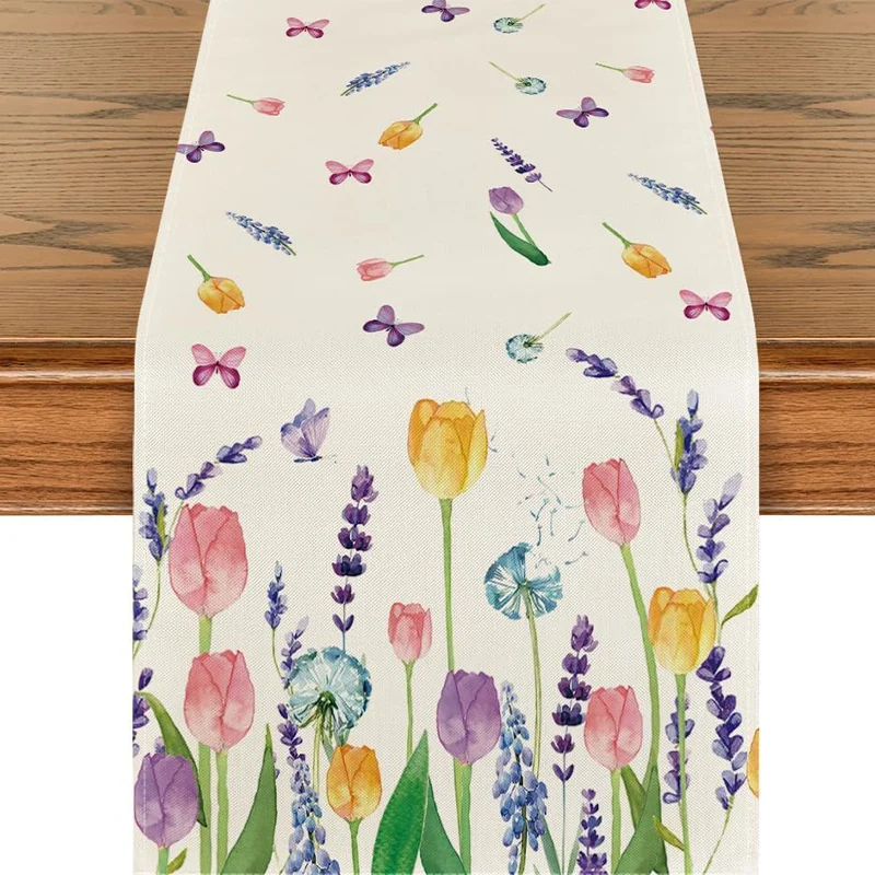 1 Stück, Tischläufer mit Lavendel- und Tulpenmotiv, geeignet für Hochzeiten, Küchen, Esstische und Familientreffen, Feiertags- und Jubiläumsdekorationen, ein Must-Have für Zuhause und Küche
