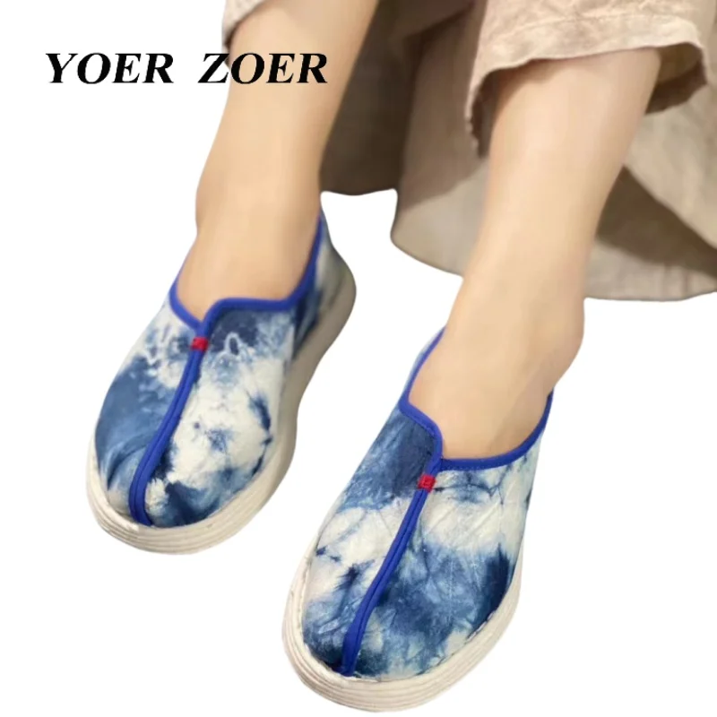 

Женские тапочки ручной работы в Пекине, многослойные, с мягкой подошвой, с низким берцем, дышащая тканевая обувь на плоской подошве для вождения на весну и лето