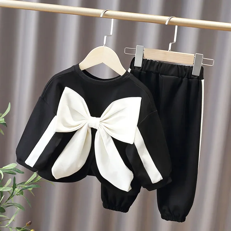 Baby Girls Clothes Set New Spring Autumn Fashionable Knotbow Suits Children's Cute Loose Sweater+Pants 2Pcs Kids Outfits 1-8Y