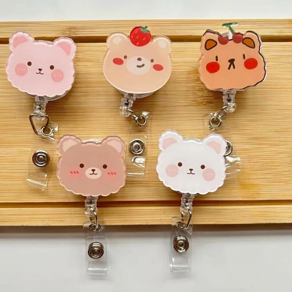 Cute Cartoon Pattern Retractable Badge Reel, PP Material Extendable ID Card Badge Holder for Nurse Office Worker Student