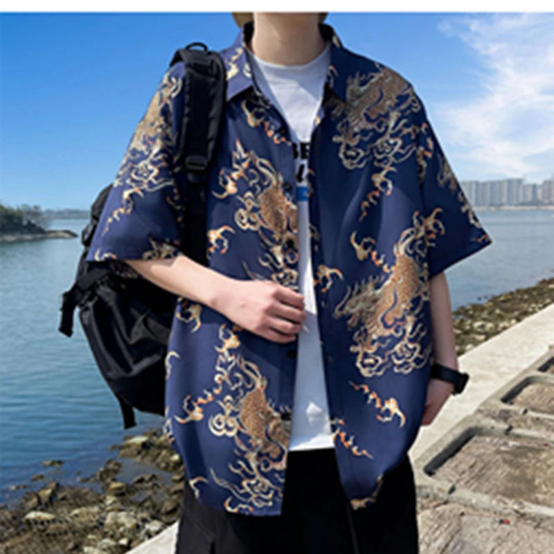 Premium Plus-Size Printed T-Shirts for Men Short-Sleeve Summer Loose-Fit Collared Jackets and Shirts