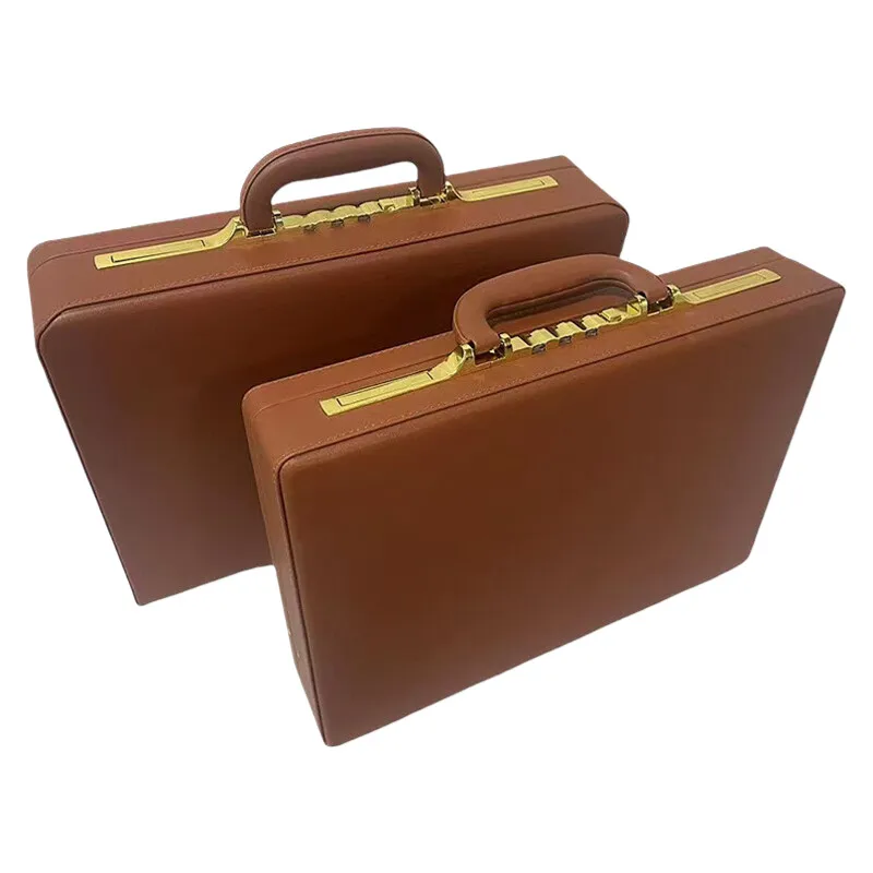 

Vintage PU Leather Attorney Briefcase - Water-Resistant Business Document Bag with Password Lock & Laptop Compartment
