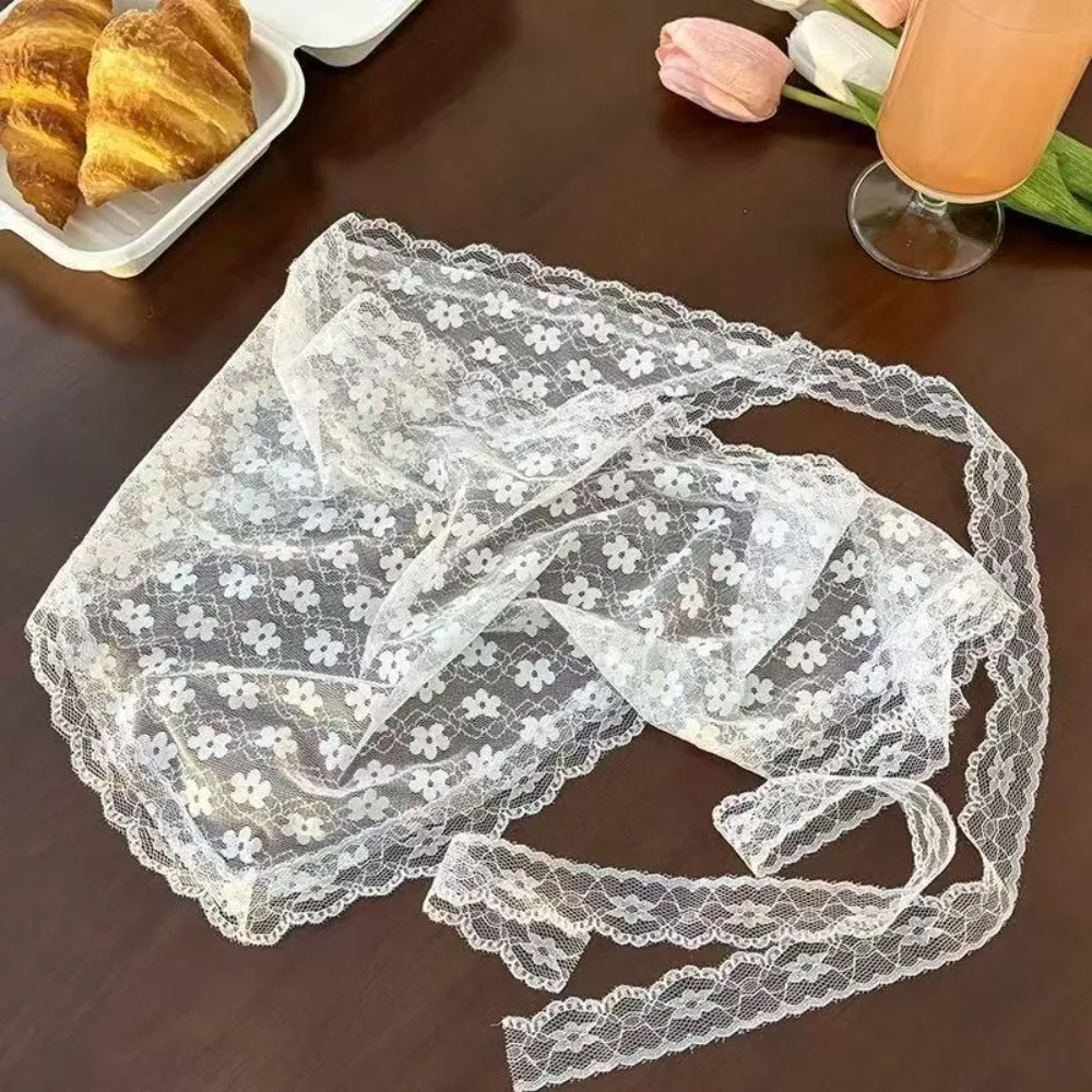 Elegant Black White Lace Head Scarf Korean Dainty Design Multi Purpose Triangle Wrap for Women Girls Chic Headband Daily Wear view 6