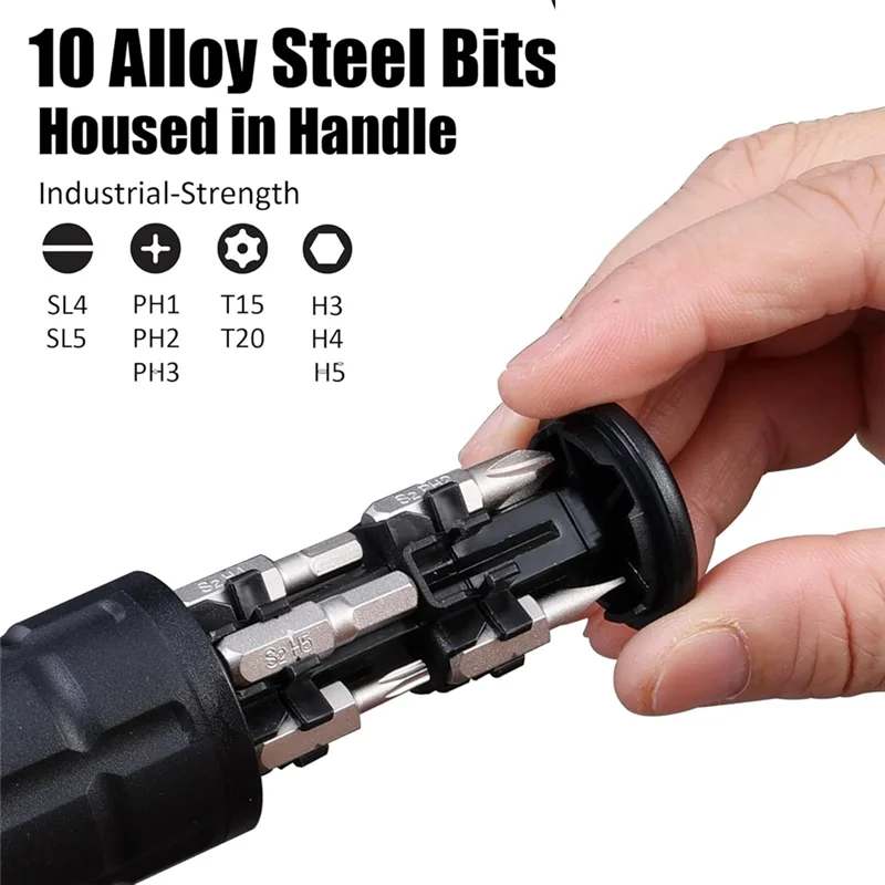 

Многобитная отвертка с храповым механизмом 10 в 1, с битами Phillips/Slotted/Torx/Hex и гайковерт 1/4 дюйма, с ремнем