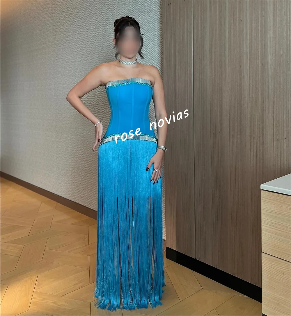 Customized Formal Evening Temperament Tassel Strapless A-line Long Dresses Bespoke Occasion Charming Prom Elegant Party Wedding