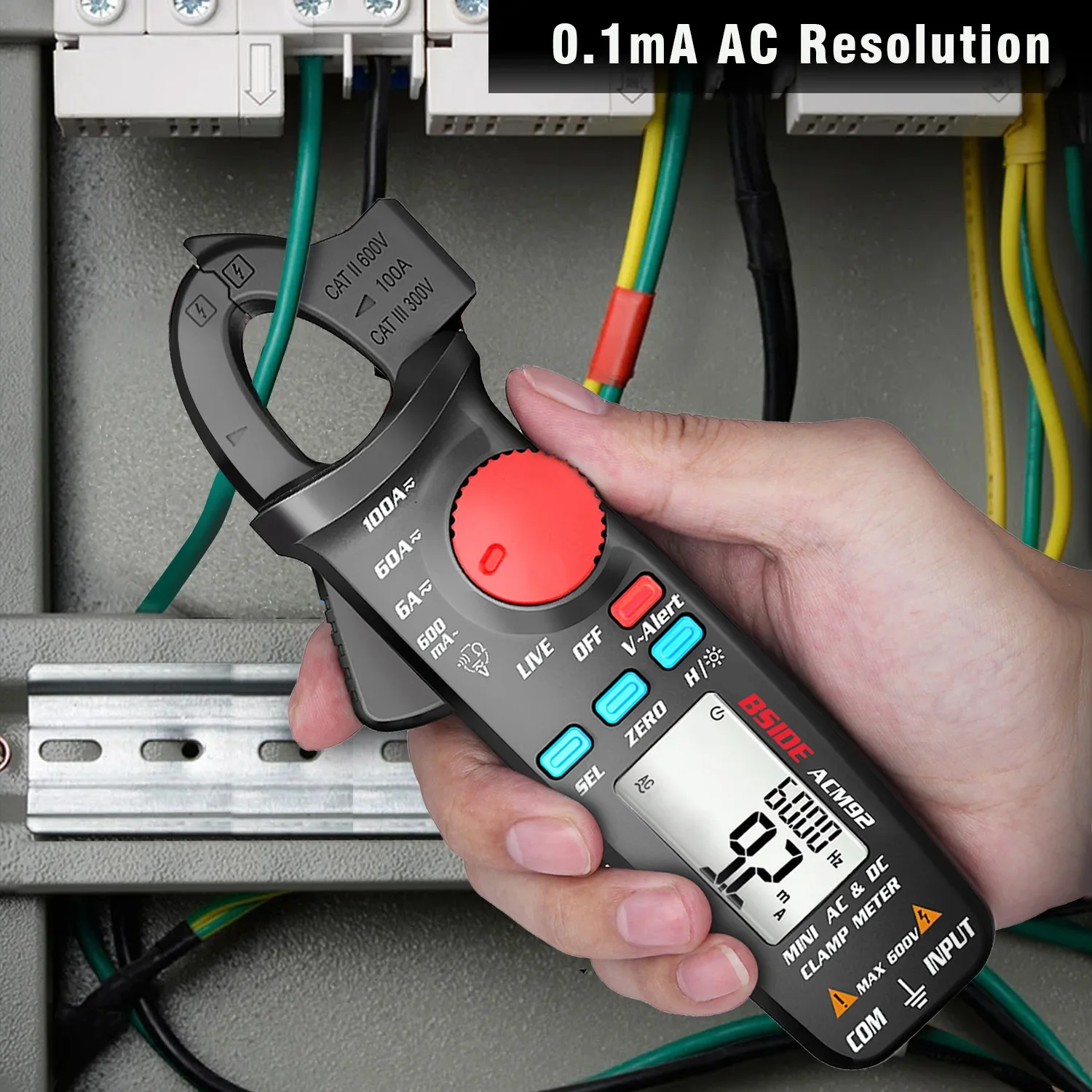 BSIDE ACM92 Digital Clamp Meter Multimeter DC AC Current 100A 0.1/1mA Car repair Ammeter voltage Ohm Hz NCV Continuity Tester