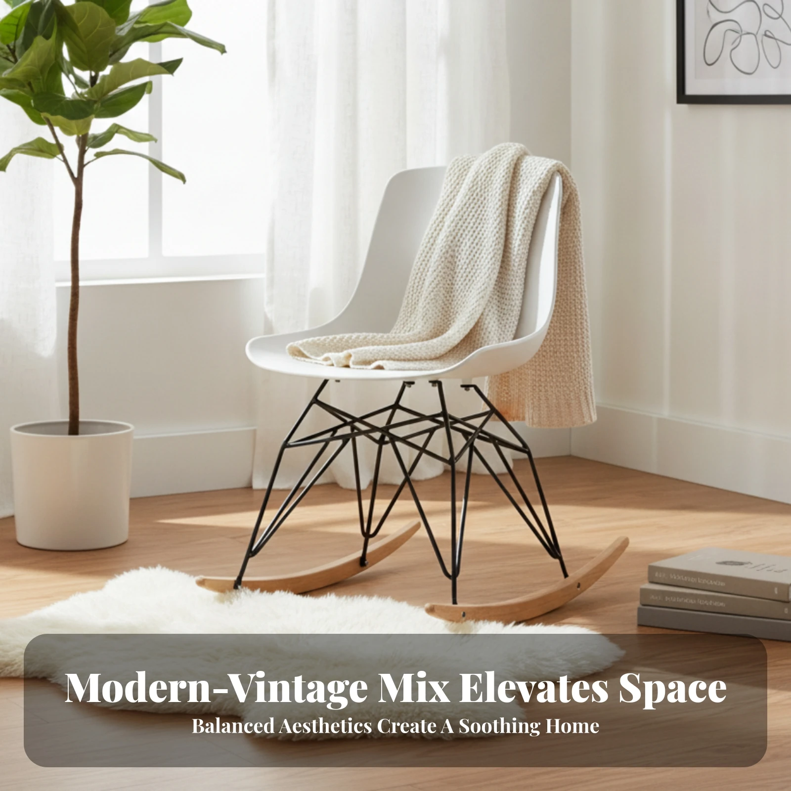 Modern Rocking Chair Sturdy Frame Plastic Rocking Chair Shell Seat Rocker Ergonomic Design Home Seating Thick Cushion