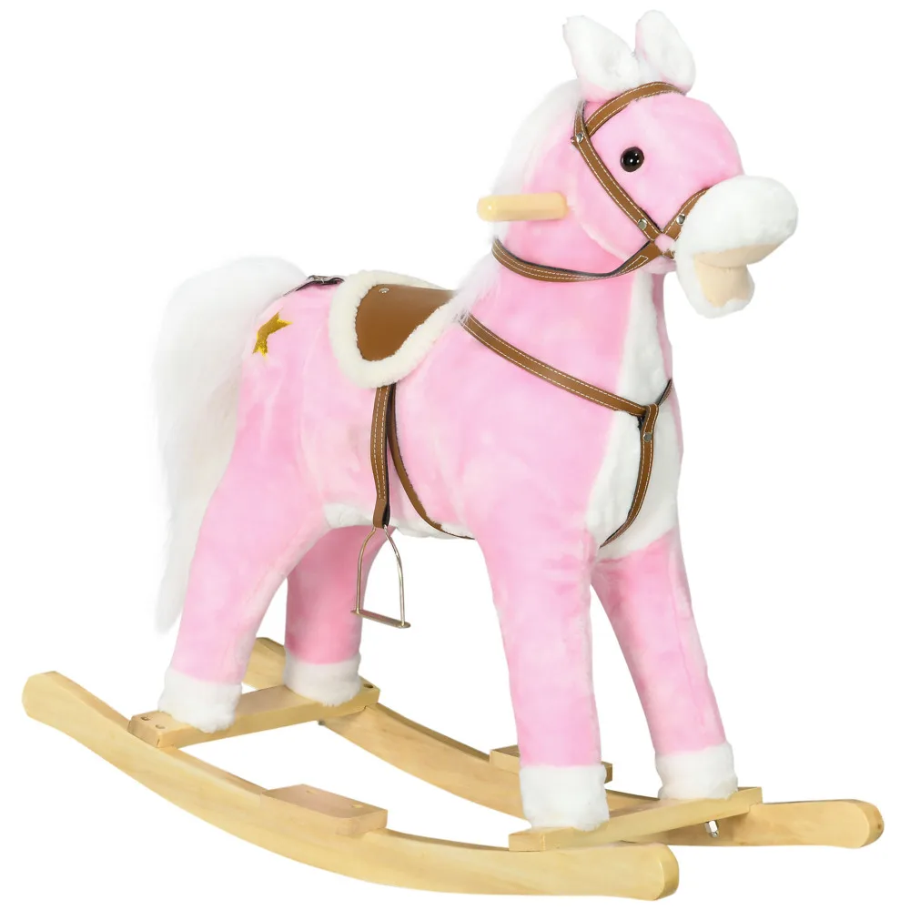 Rocking Horse with Sound, Ride on Horse with Saddle, Toddler Rocker, Gift for 3-8 Year Old, Pink