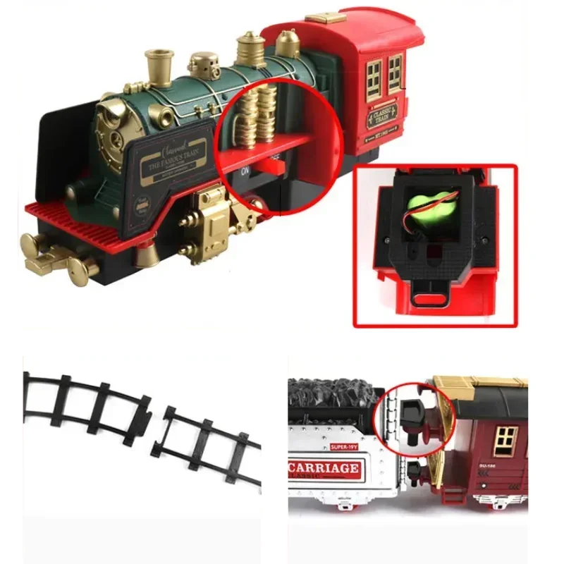 Christmas Home Decorations Simulated Steam Electric Train Set Toys RC Classic Music Light Electric Rail Car Christmas Train Gift