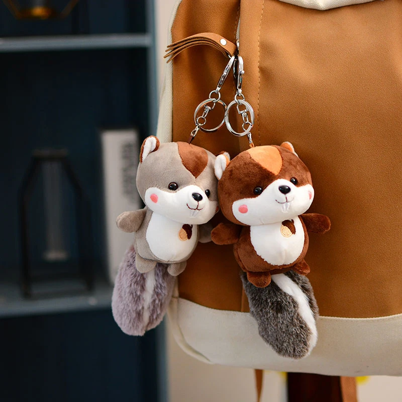 Kawaii Squirrel Plush Toys Simulation Animal Dolls Stuffed Soft Keyring Bag Pendant Home Decorative For Children Girls