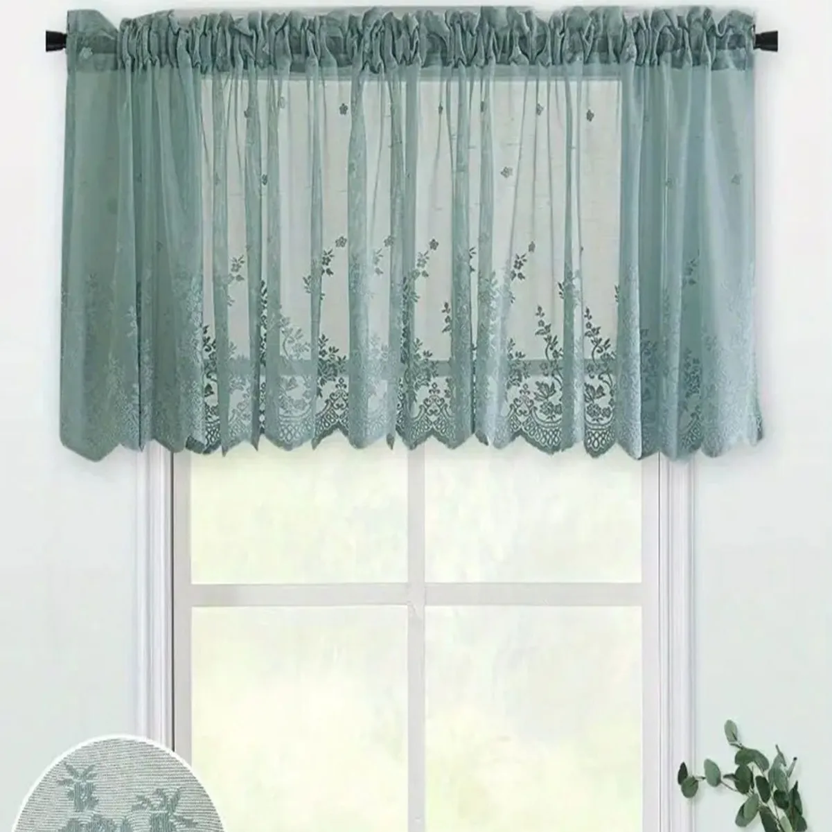 1Pc mesh single-layer plum blossom  kitchen cabinet curtain through rod window mantle household decoration short curtain