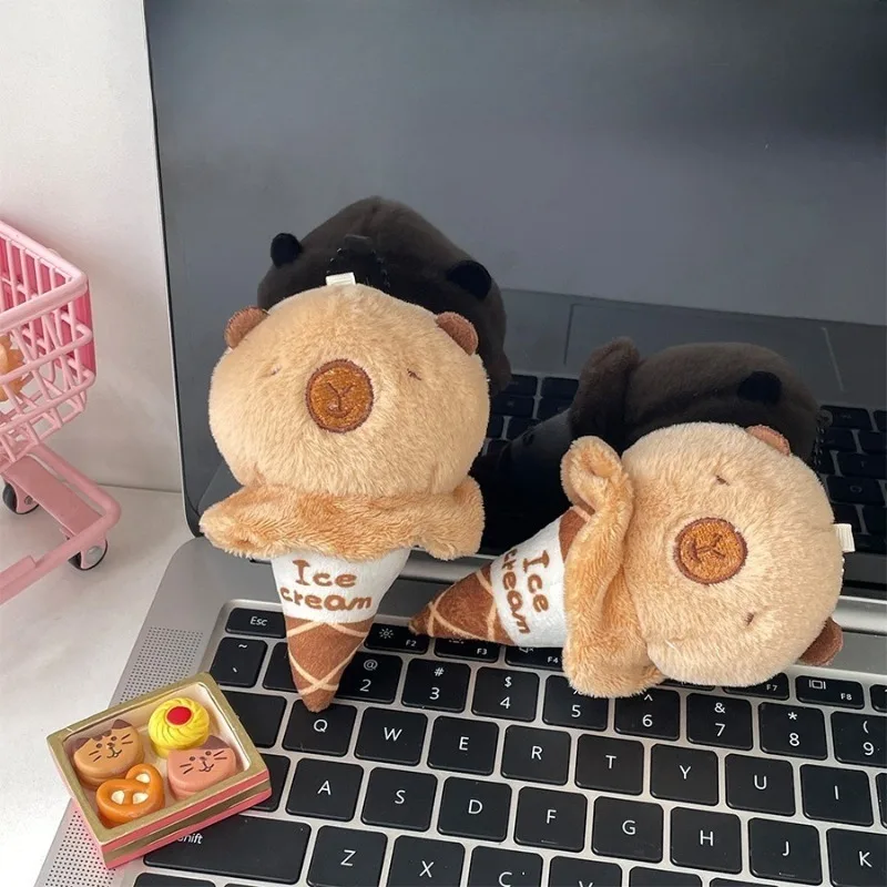 1-10 SZT. Pluszowy breloczek z kapybarą, lody w rożku, kreskówkowy, miękki, kreatywny wisiorek do torby, dekoracja na biurko, lalka, prezent, akcesoria z pluszowymi zwierzętami