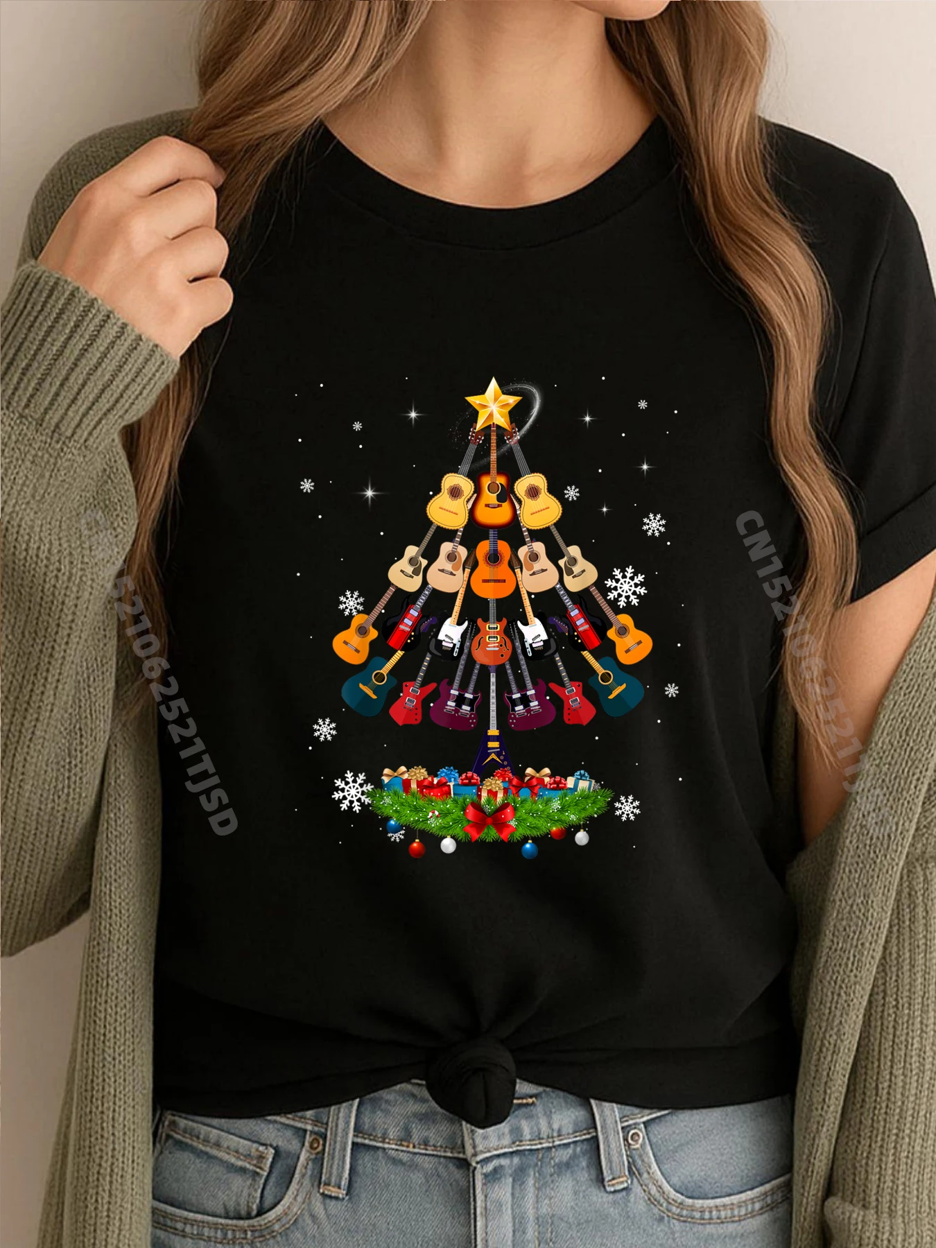 

Гитара Рождественская гитара Елочные огни Забавные забавные рубашки Футболки с группой День Святого Патрика