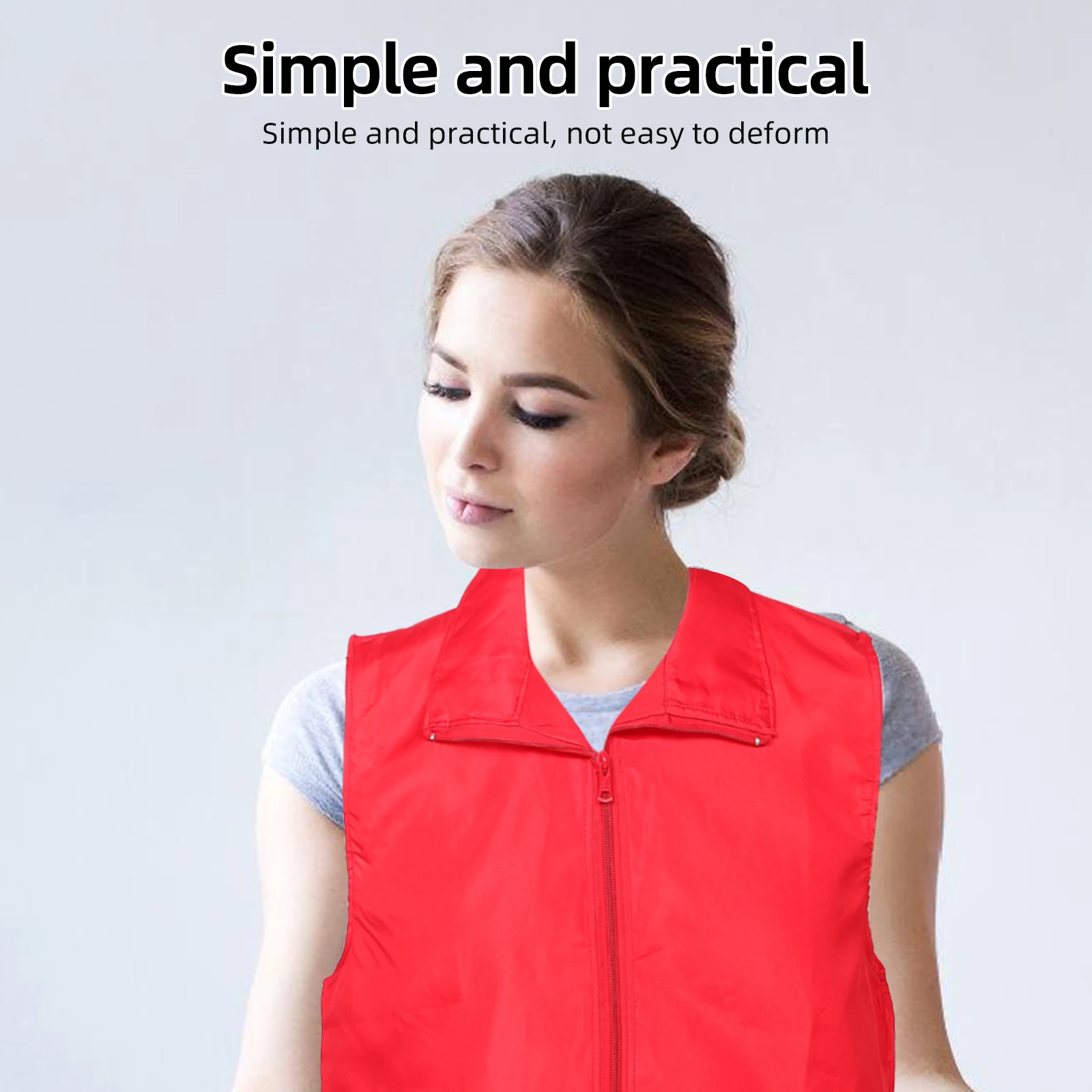 

Red Volunteer Vest Size L Sleeveless Workwear Uniform Unisex Supermarket Clerk Waiter Bartender Vest for Public Welfare Event