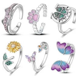 925 Sterling Silver Exquisite Opening Rings Adjustable Women Original Valentine's Birthday Gift DIY Wedding Jewelry Accessory