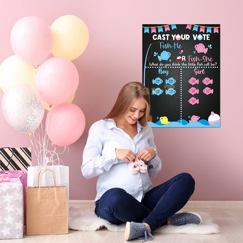 Gone Fishing Gender Reveal Poster Party Game Guess Infant Gender Indoor Vote Toy Baby Shower Decor Interactive Games with Guests