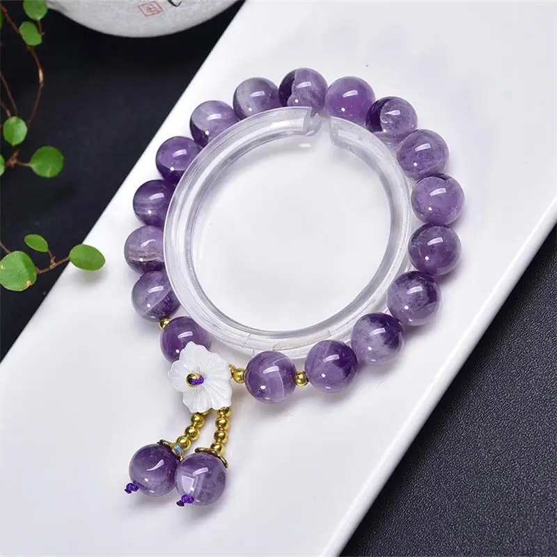 10MM Natural Dream Amethyst Small Flower Bracelet Fashion Crystal Quartz Gemstone Jewelry Reiki Healing Gift For Women 1pcs