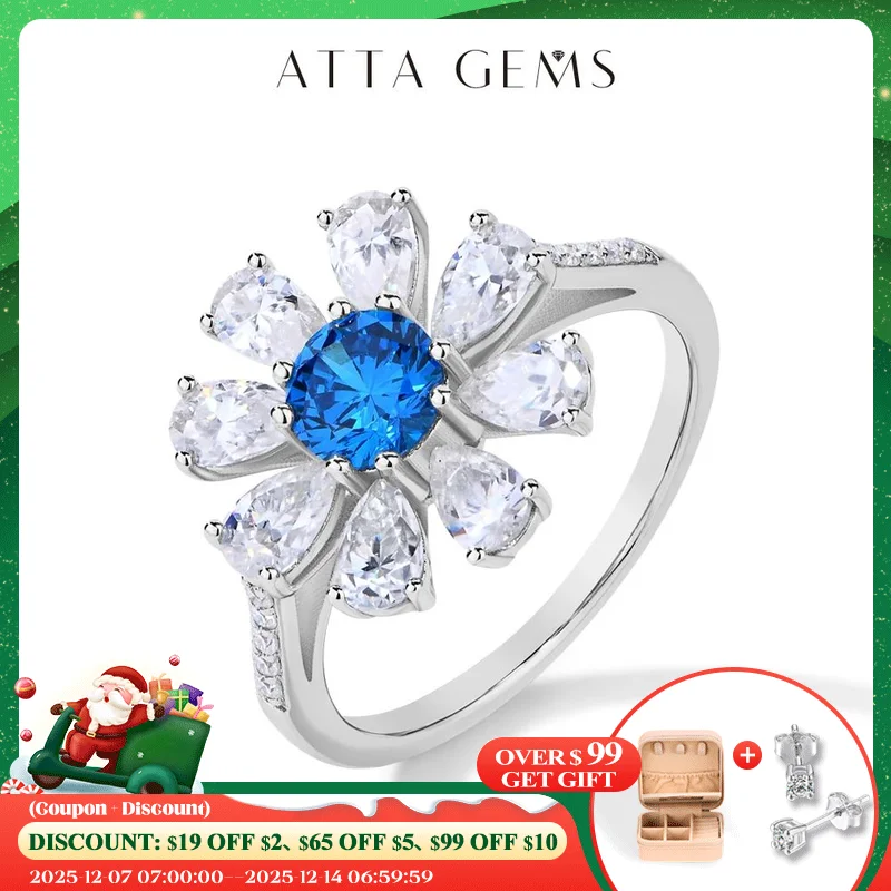

ATTAGEMS 2024 D VVS1 Pear Cut Moissanite Rings Lab Blue Zircon for Women S925 Sterling Silver Flower Jewelry Birthday Party Gift