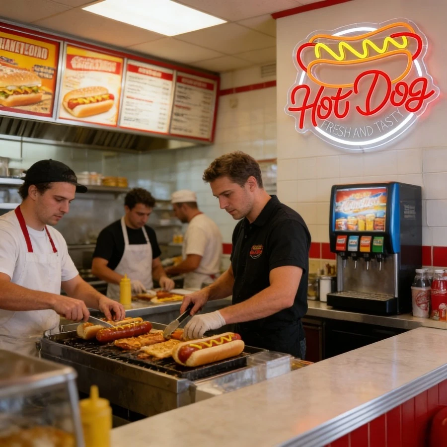 Hot Dog Neon Sign Dimmable LED Neon Light USB for Restaurant Cafe Fast Food Shop Kitchen Wall Decor Food Truck Business Sign