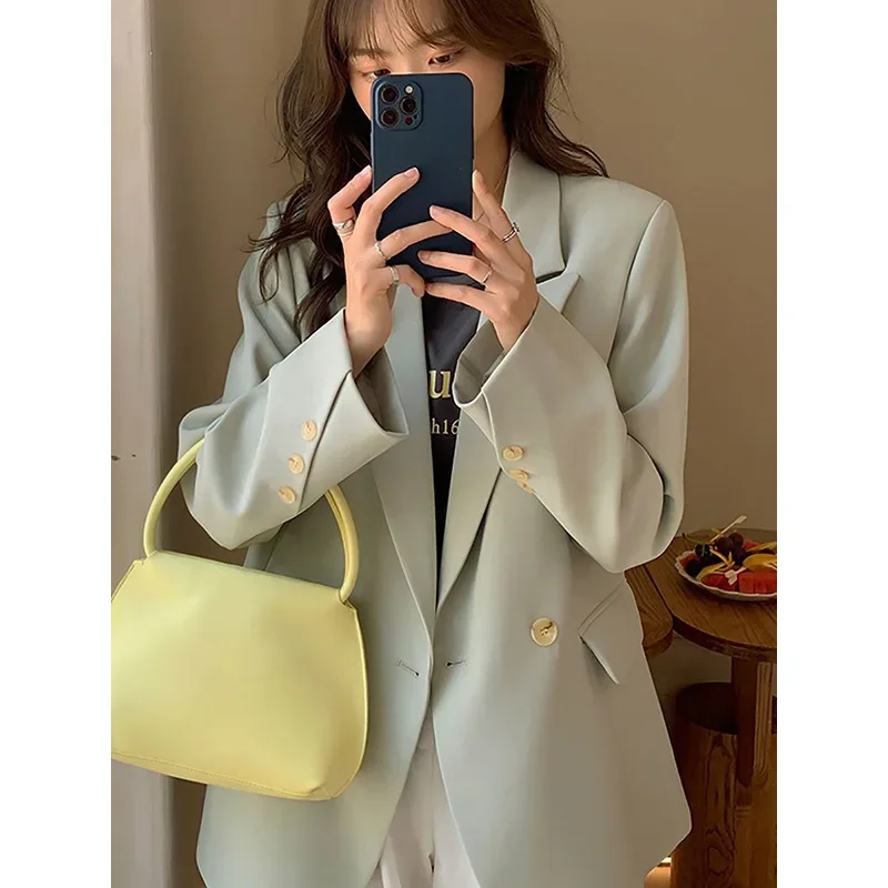 UNXX Women's Autumn Vintage Casual Short Blazer Suit Coats Commuting Solid Color Loose Single-breasted Blazer Collar Coat Women