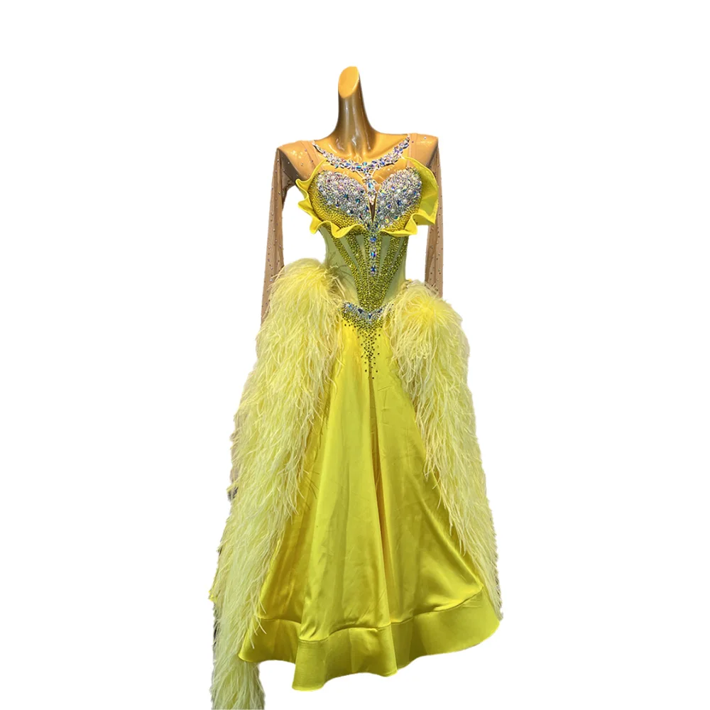 Sukienka do tańca latynoamerykańskiego dla dorosłych i dzieci, zdobiona kamieniami AB, ekskluzywna, szyta na miarę, z długim rękawem, pluszowa spódnica, profesjonalna odzież tango dla kobiet.