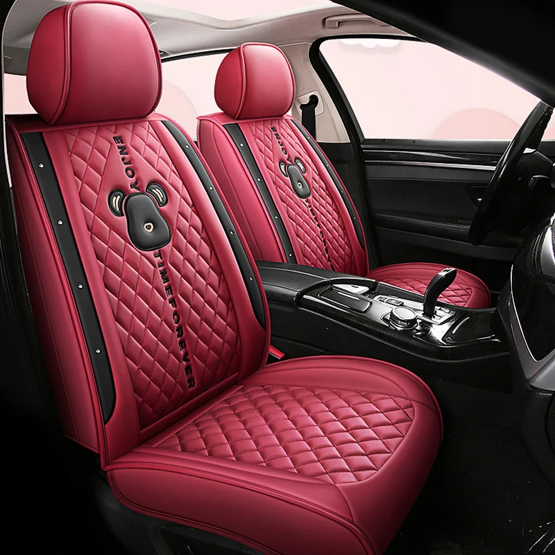 Pink Car Seat Cover for Women Artificial Leather Vehicle Seat Cushion Protector Chair Pad for Lady Universal for Four Seasons
