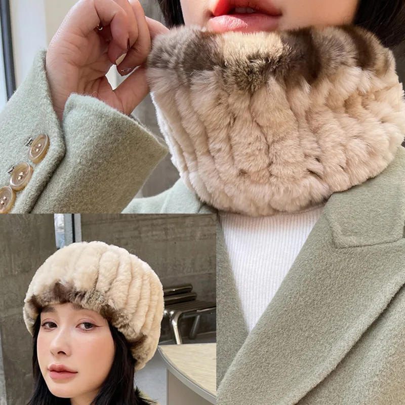 Real Rabbit Fur Scarf For Women Winter Warm Elastic Neck Cover Scarf Fashion Headband For Girls Natural Fur Ring Scarves Lady