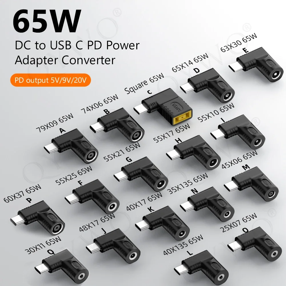 65W DC to USB C PD Power Adapter Converter 5.5X2.5 7.4X5.0 4.5X3.0 4.0X1.7 Laptop Charger to Type C Connector for Xiaomi Samsung