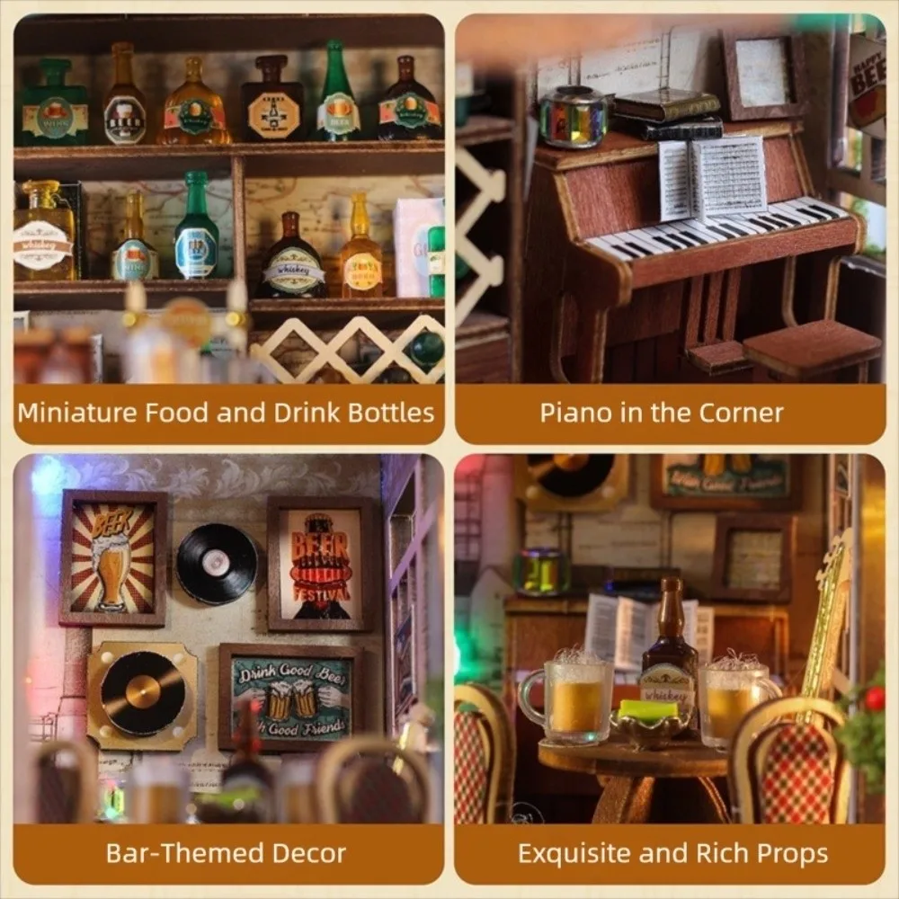 DIY Beer Bar 3D Desktop Decoration Assembly Required With Furniture 3D Bookend Model Wooden Handmade House Model Christmas Gift
