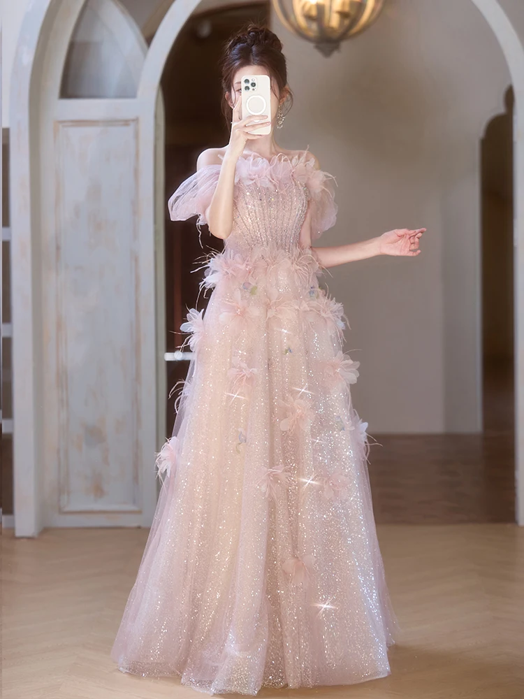 

Элегантное вечернее платье в стиле принцессы для помолвки, дня рождения, юбилея, выступления, сказочное свадебное платье