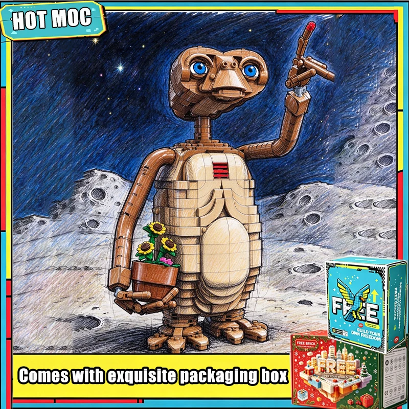 1226 PCS Cute Alien Visitor Figure Model Building Blocks Custom Puzzle Sci Fi Character DIY Assembly Creative Display Toy Gift