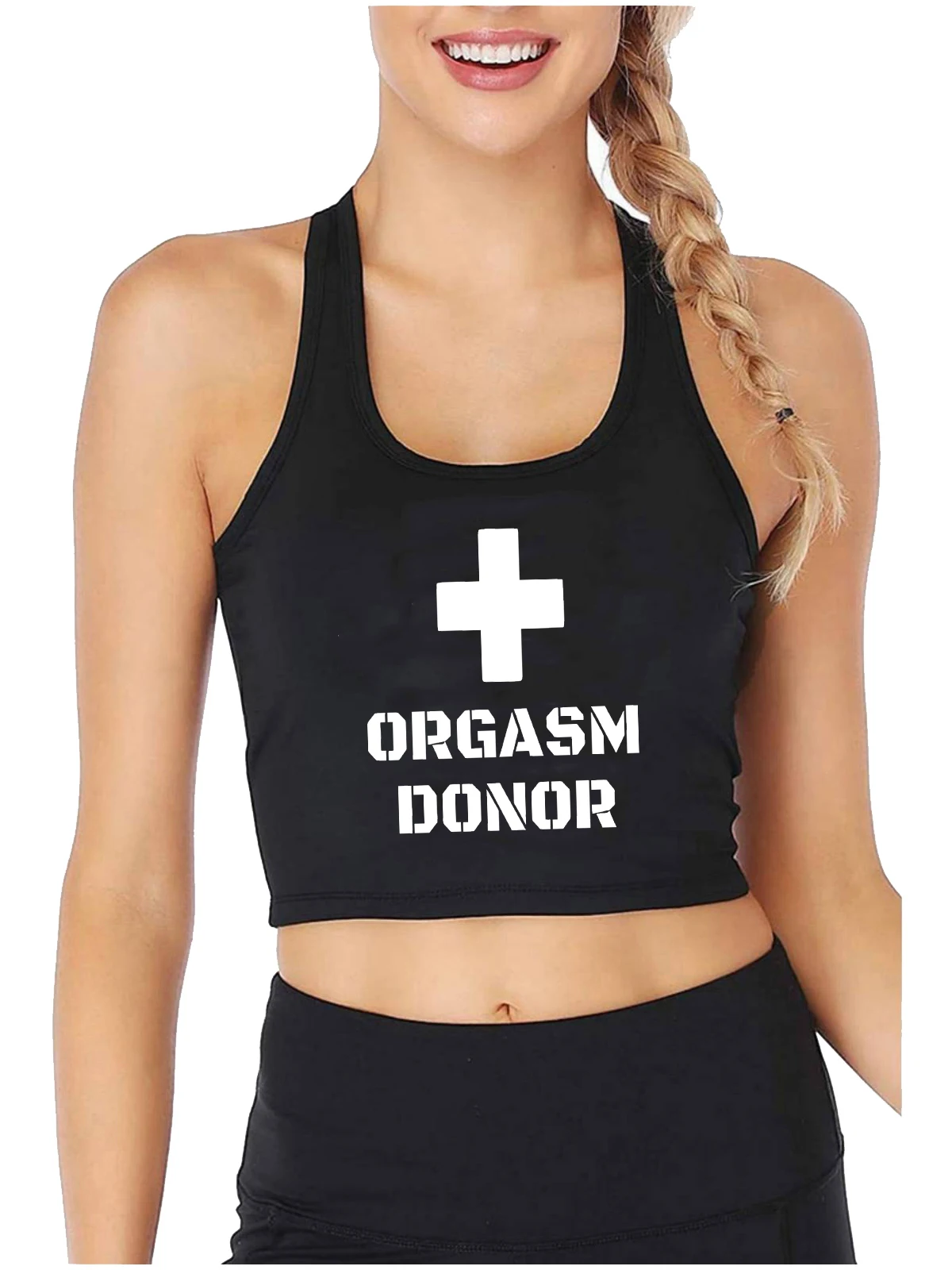 Orgasm Donor Design Sexy Slim Fit Crop Top Hotwife Humorous Fun Flirty Style Tank Tops Swinger Naughty Training Camisole