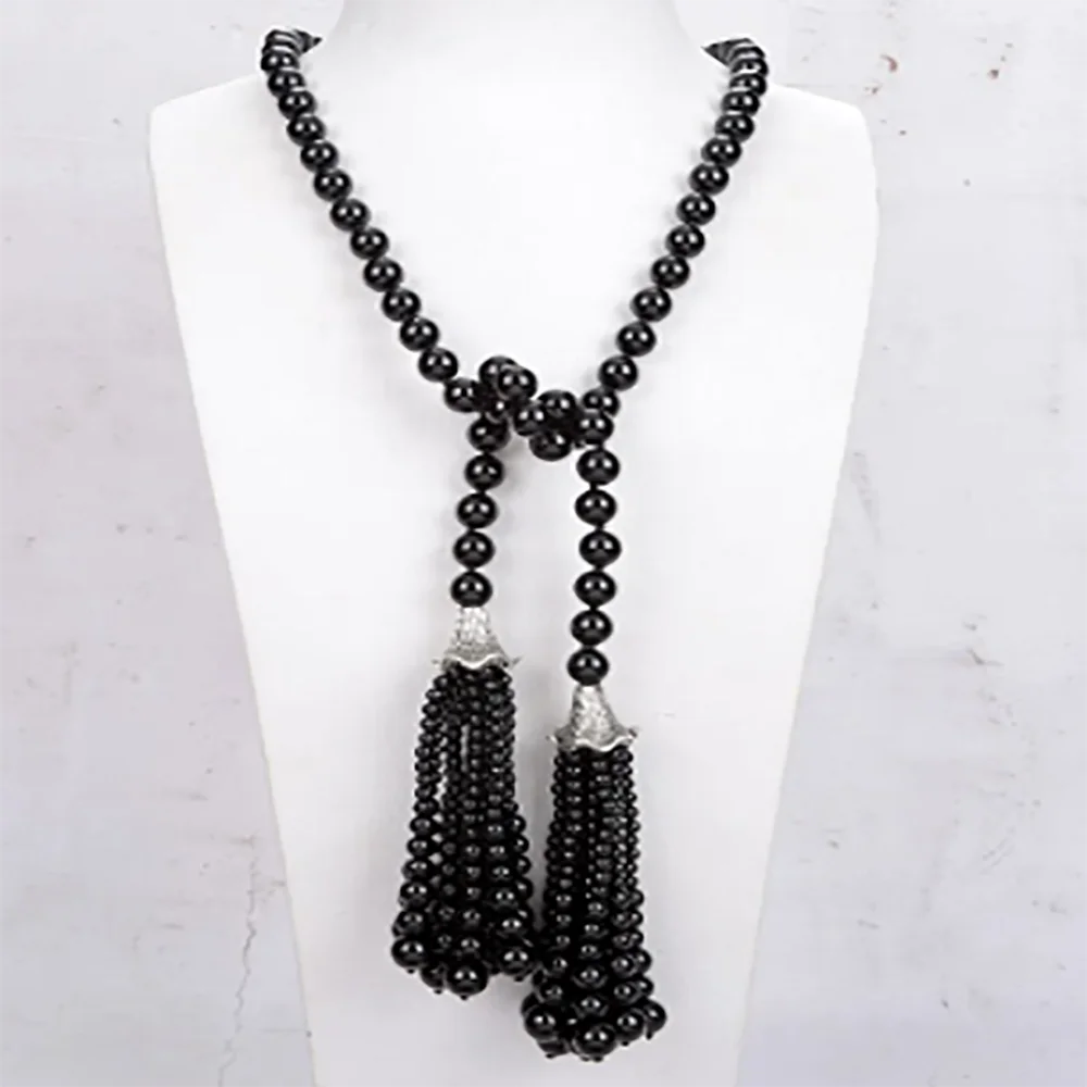 

GuaiGuai Jewelry 38" Black Onyx Tassel Pendant Long Necklace